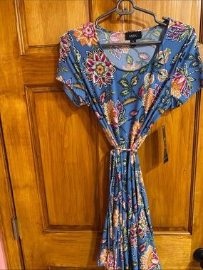 MSK Blue Floral Tie-Front Maxi Dress